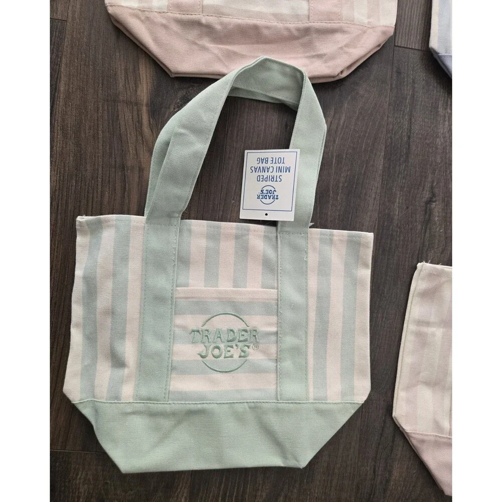 Trader Joe’s Mini Pastel Stripe Canvas Tote Bag Limited Edition Set Of 4